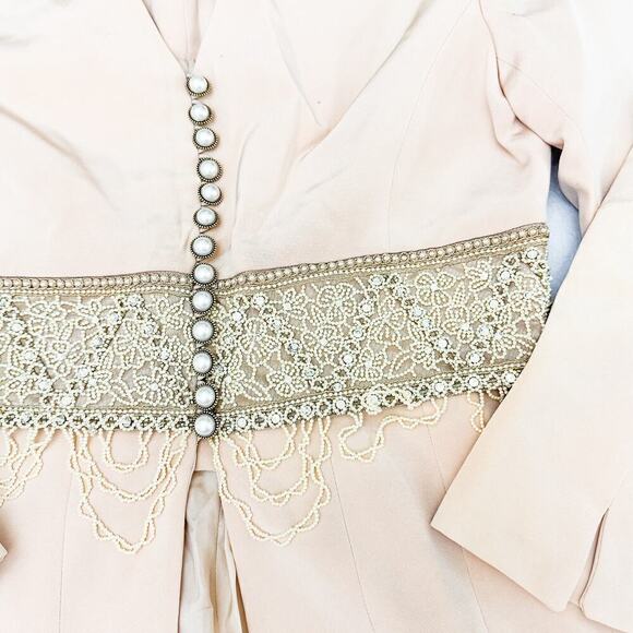 Badgley Mischka Nude Beaded Waist Dress Blazer Size 8 - Picture 2 of 5